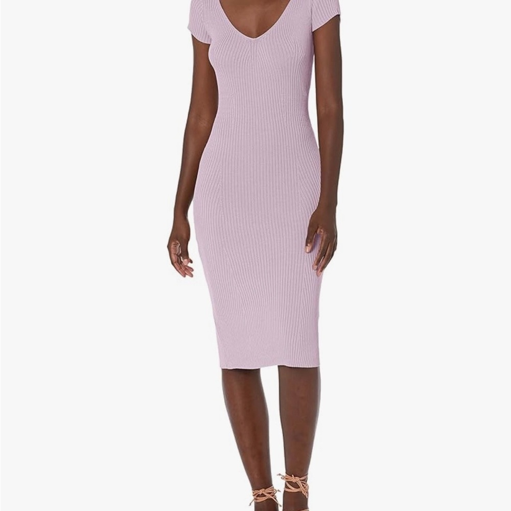 Guess Ribbed Scoop-Neck Midi Dress - Lavender Pink